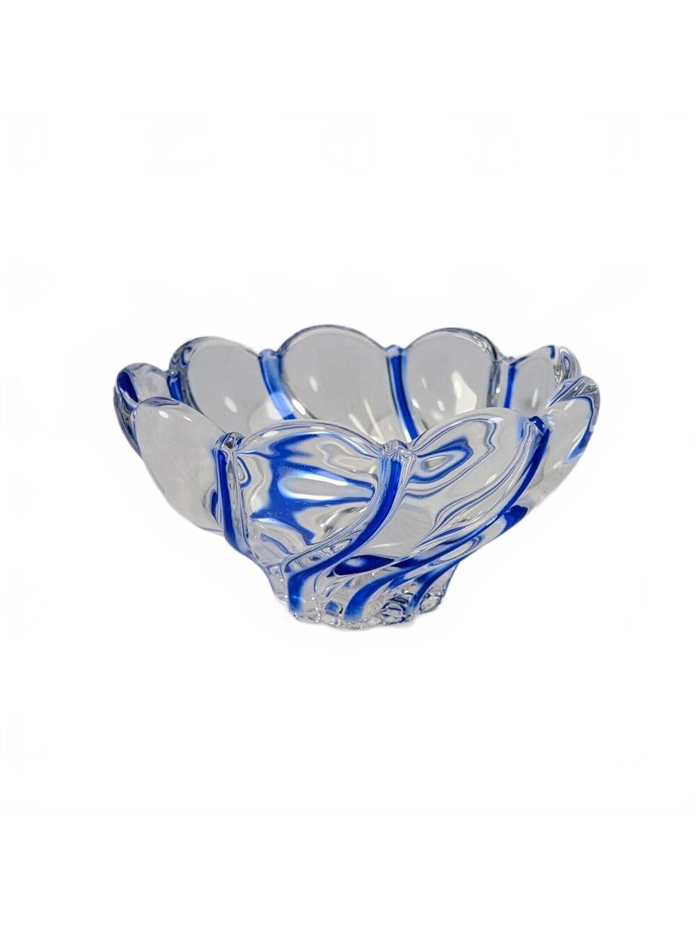 Vtg Mikasa Cobalt Blue Peppermint Swirl Glass Bowl